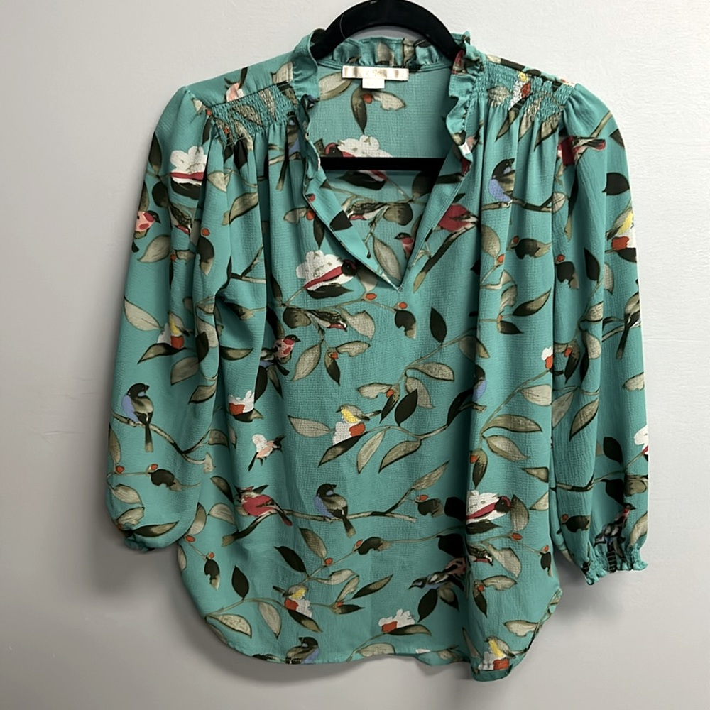 another bird shirt,size small turquoise with beautiful birds